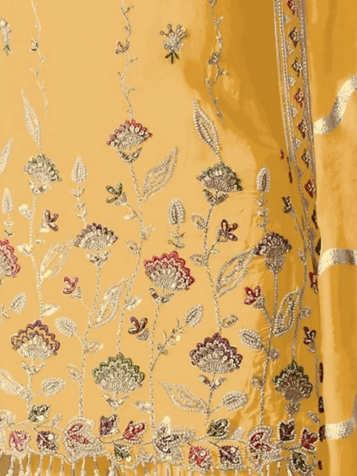 Odette Yellow Georgette Embroidered Semi-Sitched Kurta Set For Women - Image 3