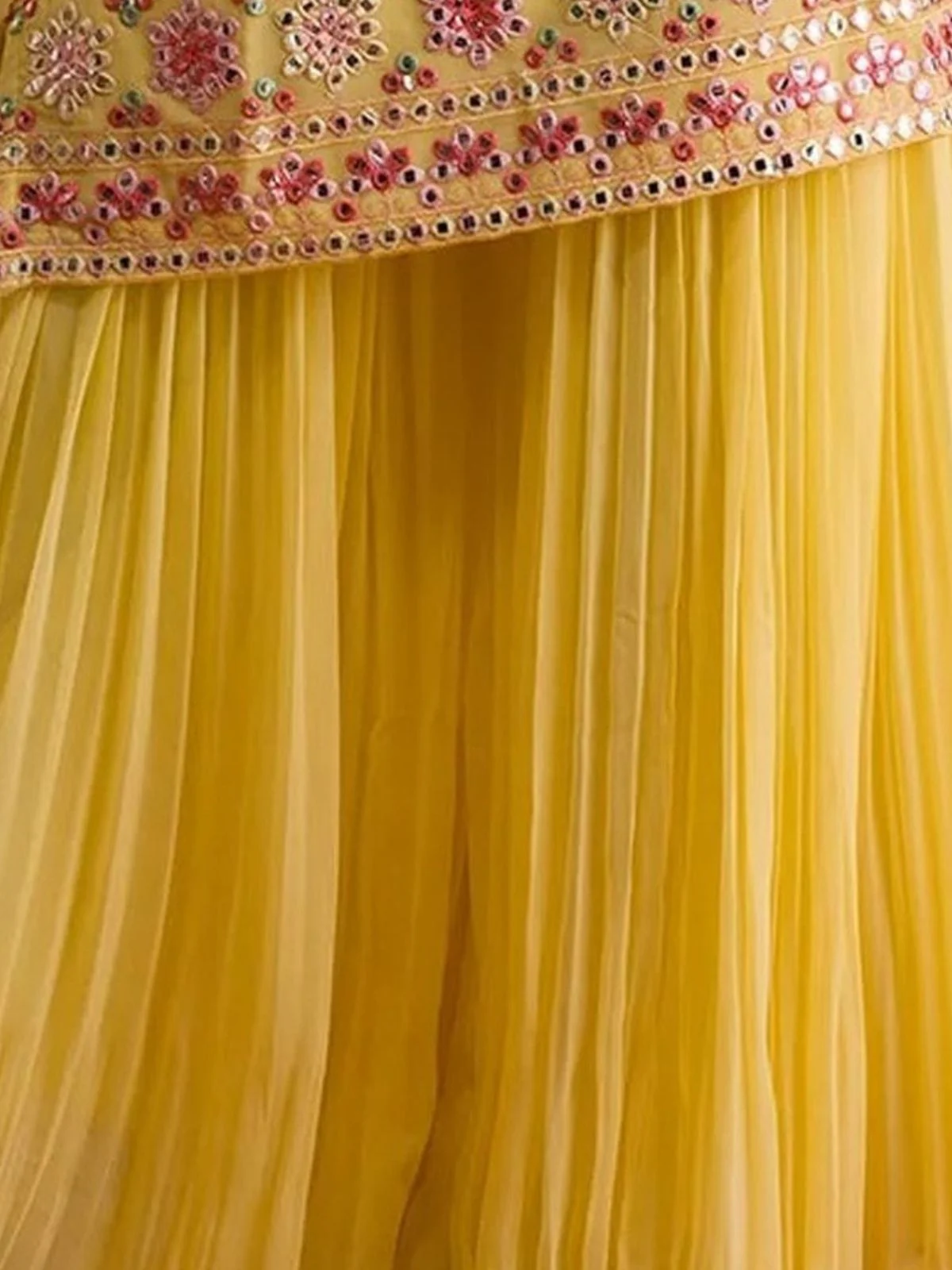 Odette Yellow Georgette Embroidered Semi-Sitched Kurta Set For Women - Image 3