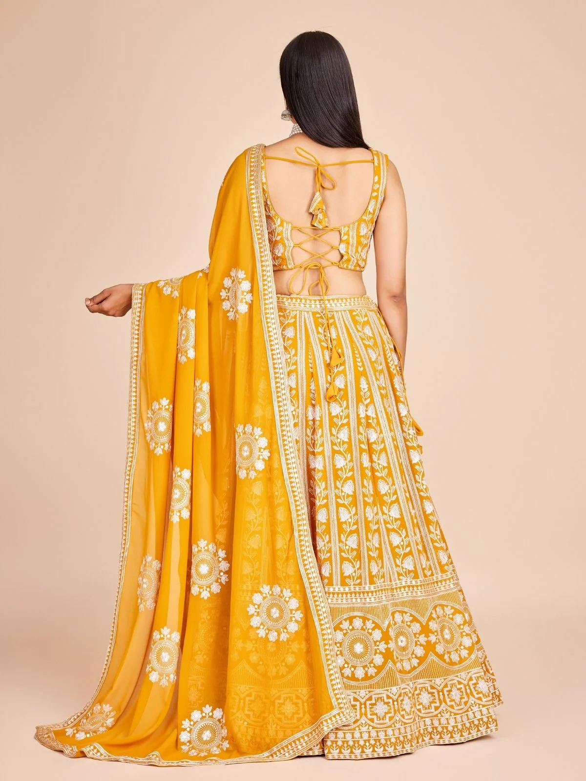 Odette Yellow  Georgette Embroidered Semi-Stitched Lehenga For Women - Image 2