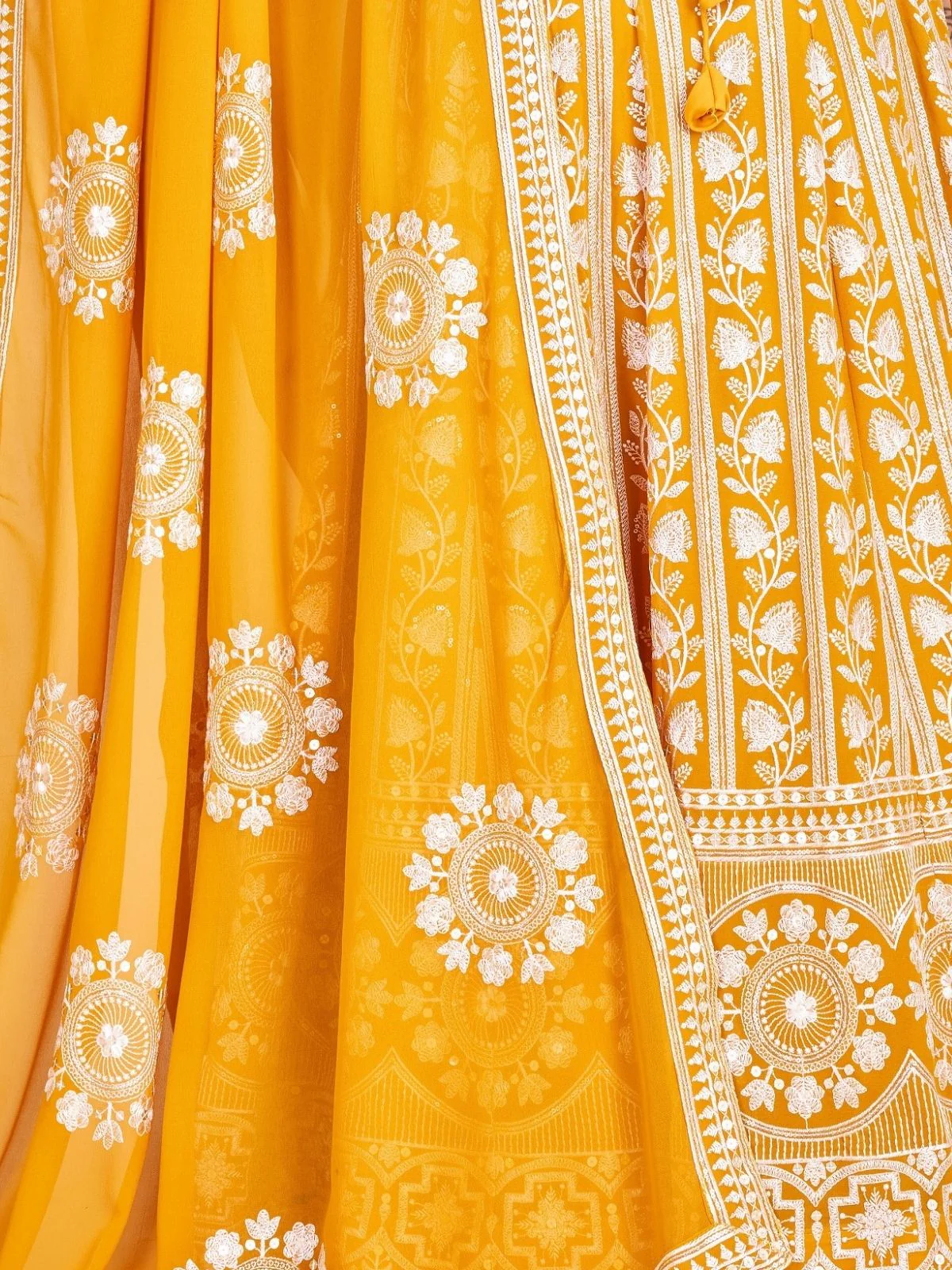 Odette Yellow  Georgette Embroidered Semi-Stitched Lehenga For Women - Image 6