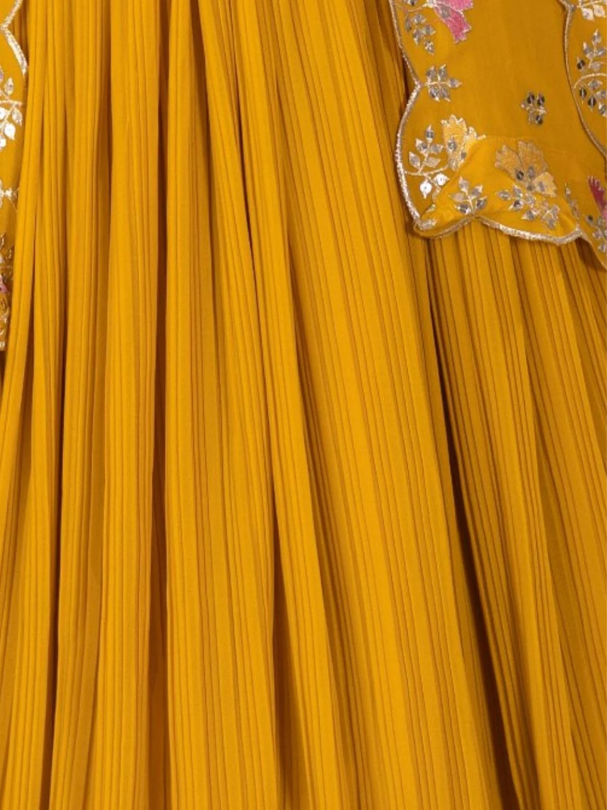 Odette Yellow Georgette Embroidered Semi-Stitched lehenga For Women - Image 5