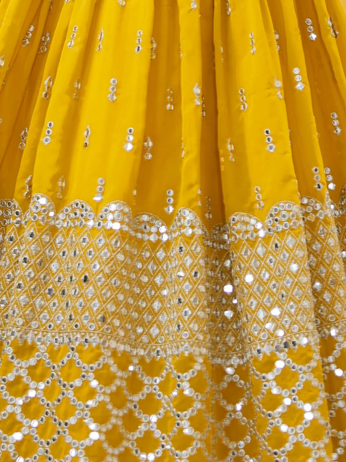 Odette Yellow Georgette Embroidered Semi Stitched Lehenga With Unstitched Blouse For Women - Image 6