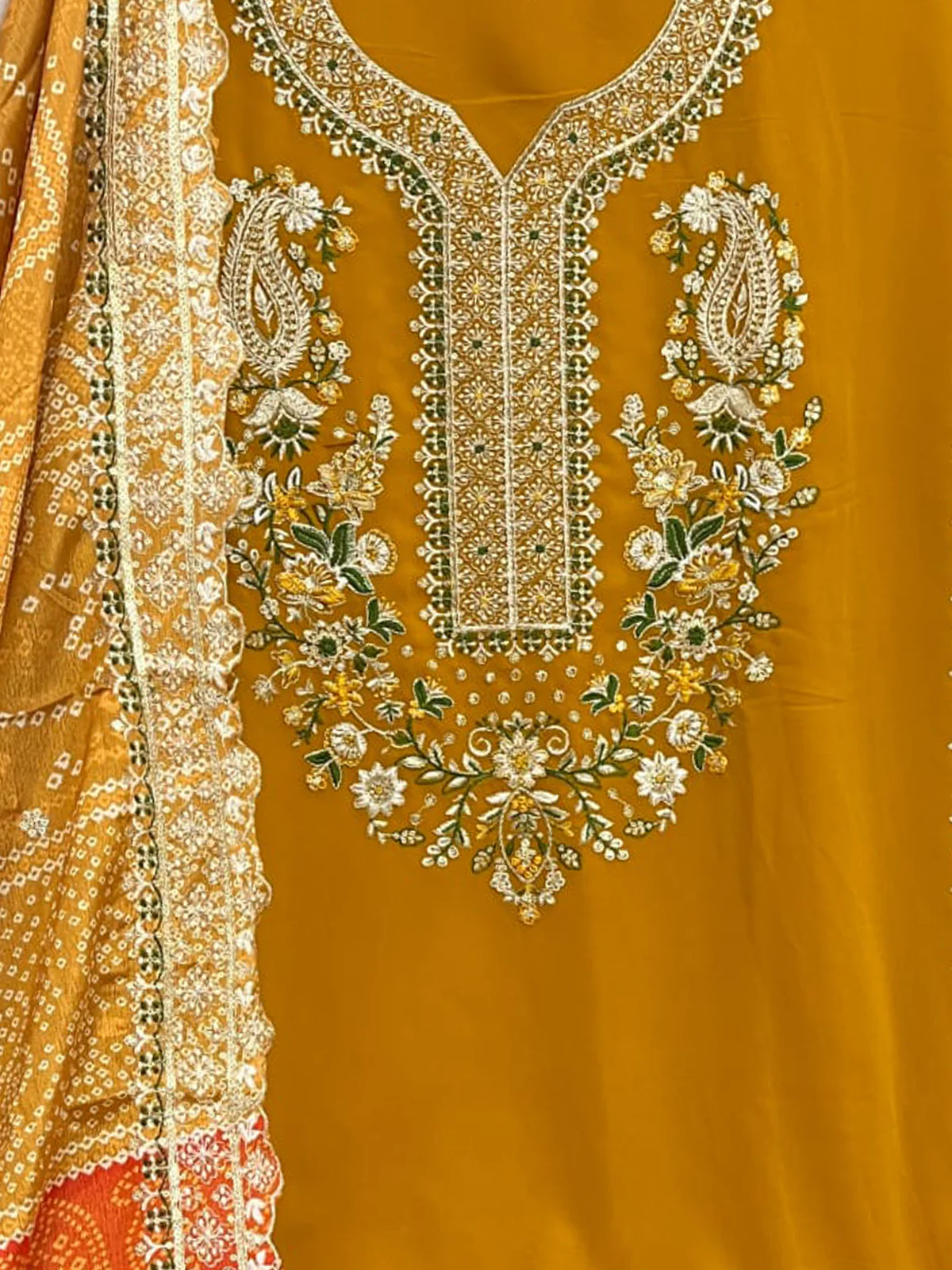 Odette Yellow Georgette Embroidered Semi Stitched Salwar Suit For Women - Image 3