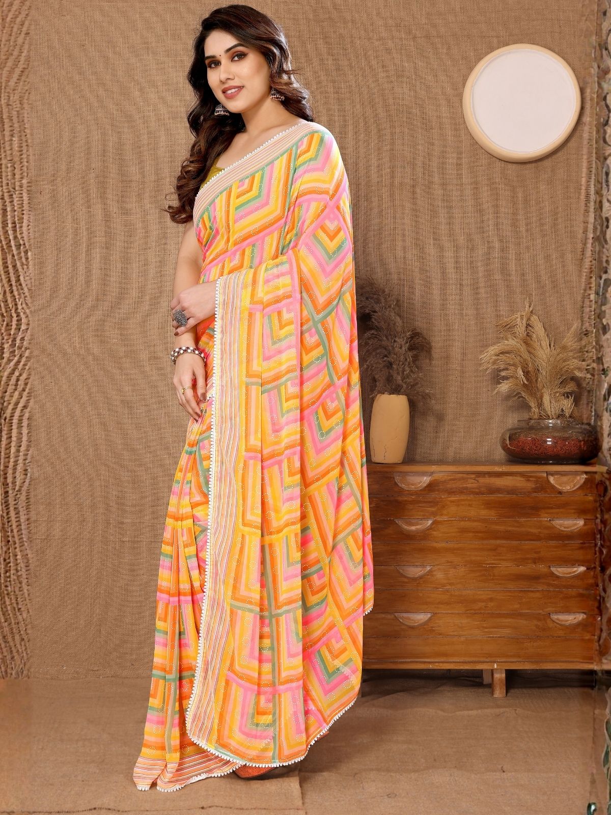Odette Yellow Georgette Printed Saree For Women - Image 2