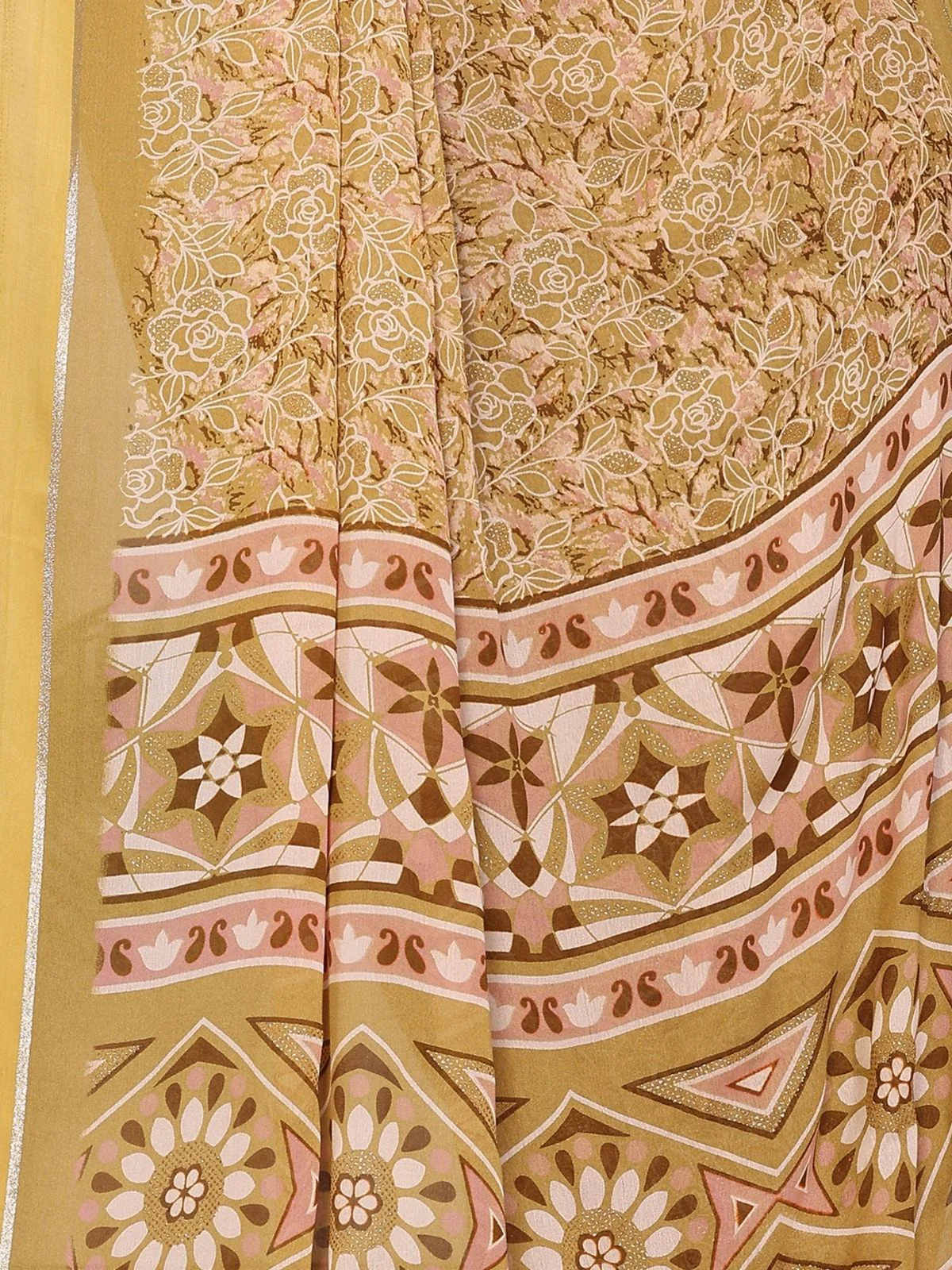 Odette Yellow Georgette Printed Saree For Women - Image 5