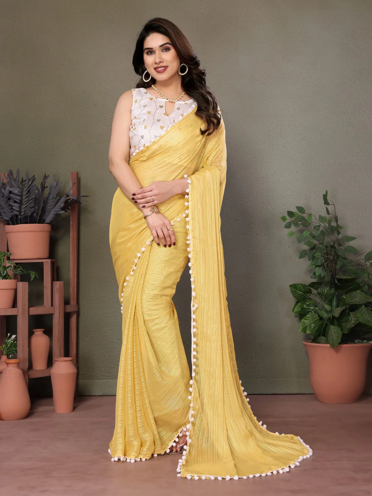 Odette Yellow Georgette Printed Saree For Women