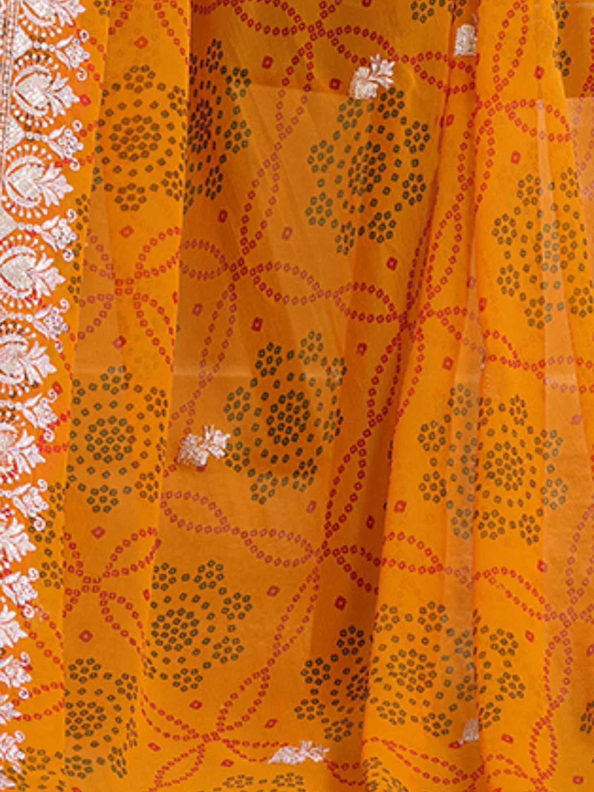 Odette Yellow Georgette Printed Saree For Women - Image 5
