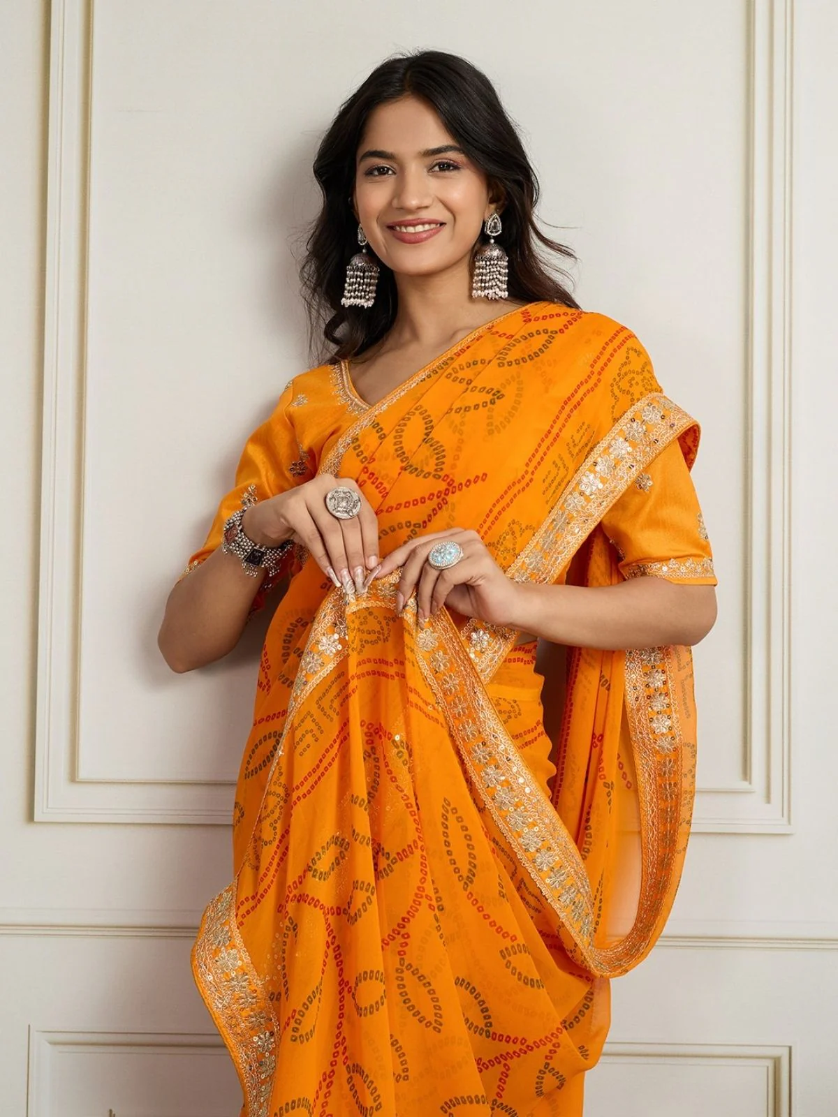 Odette Yellow Georgette Printed Saree For Women - Image 2