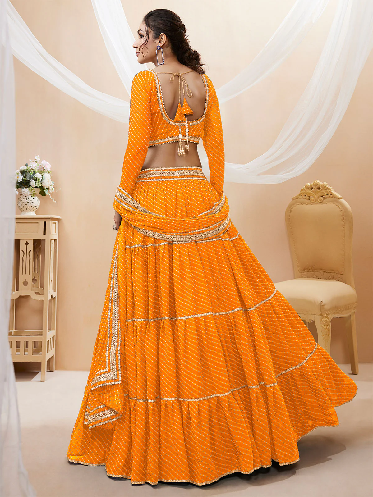 Odette Yellow Georgette Printed Semi Stitched Lehenga With Unstitched Blouse For Women - Image 3