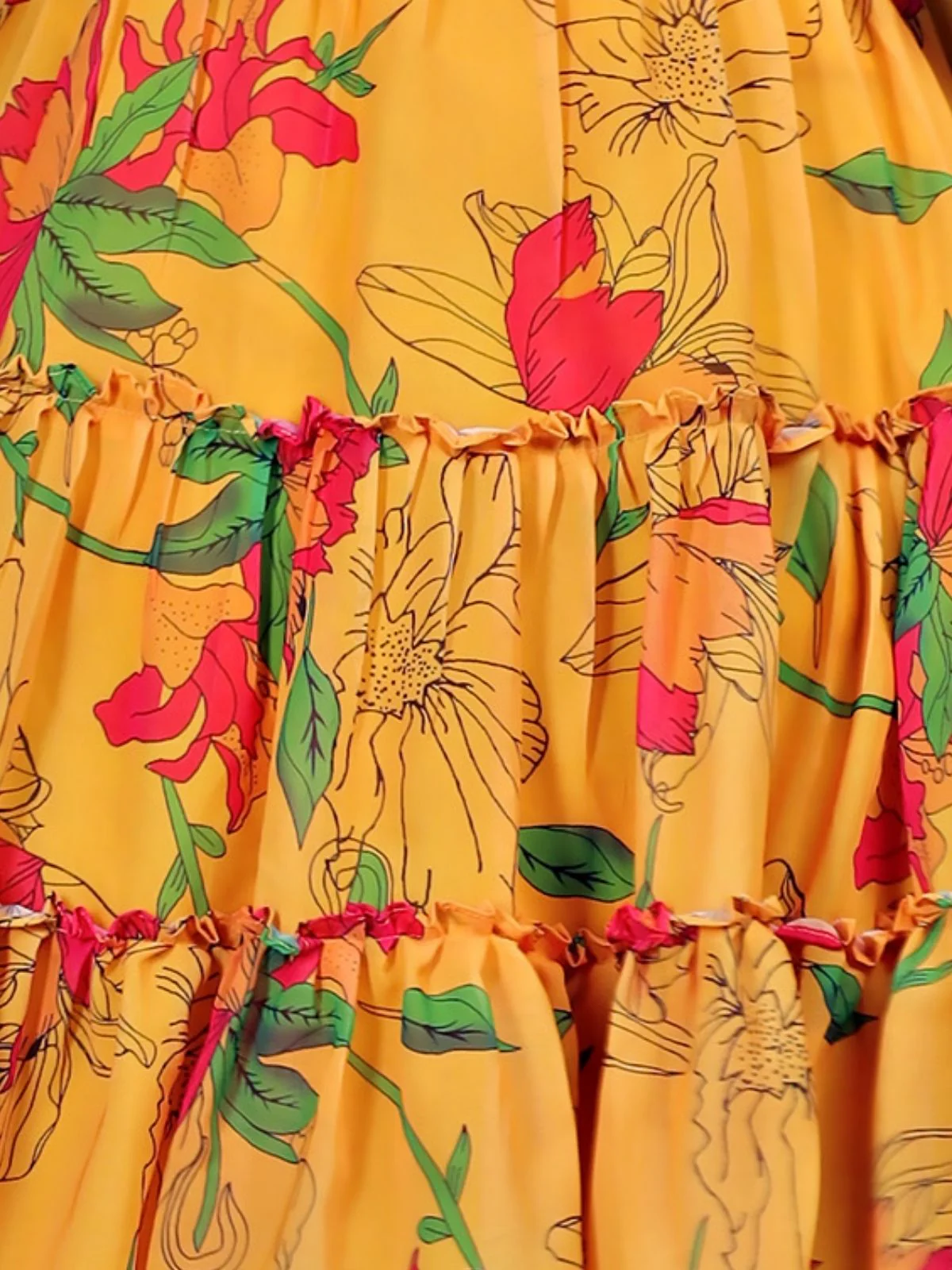 Odette Yellow Georgette Solid Dress For Women - Image 4