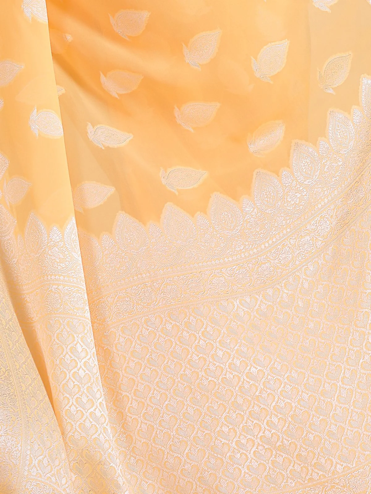 Odette Yellow Georgette Woven Design Saree With Unstitched Blouse For Women - Image 5