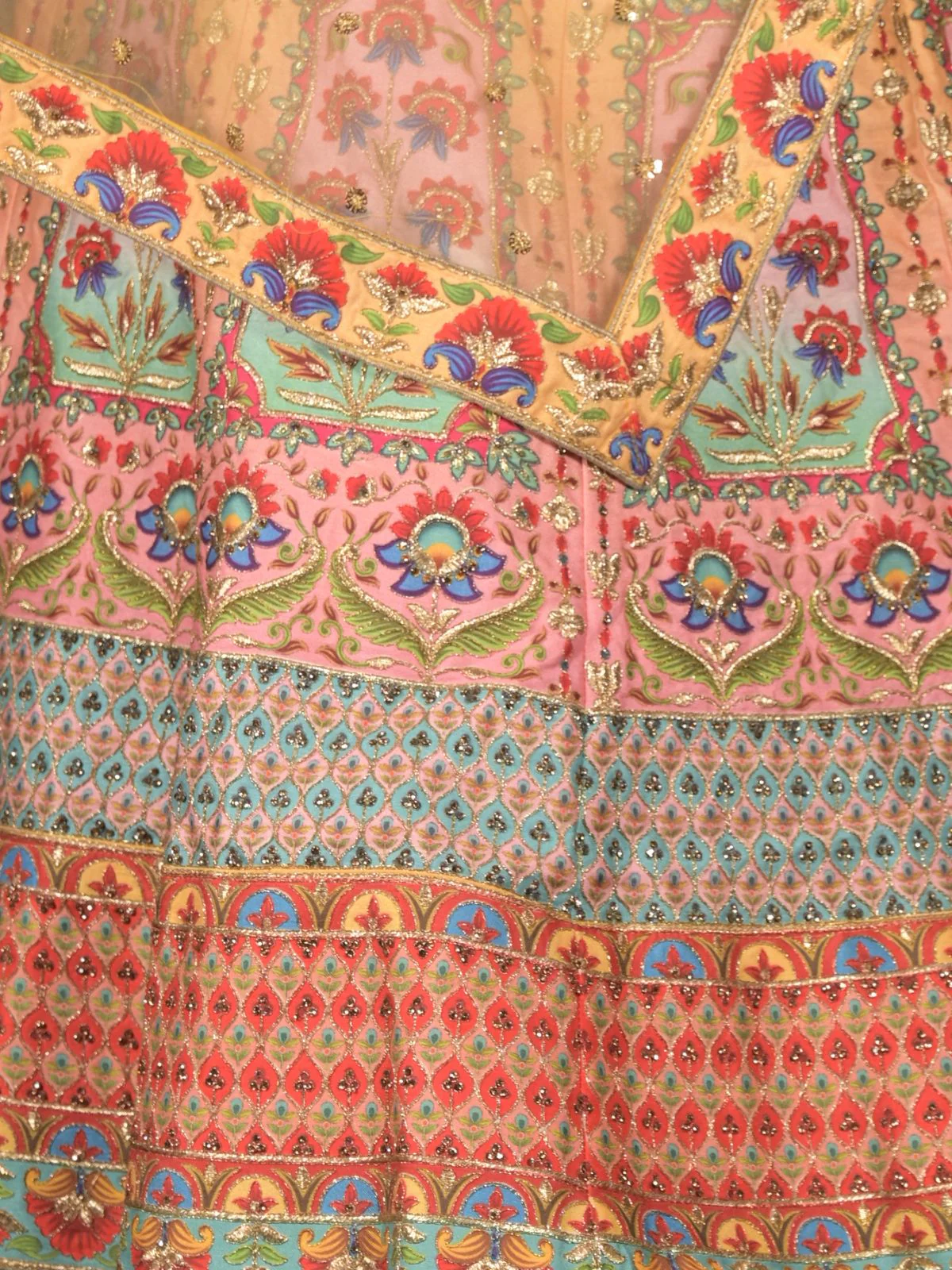 Odette Yellow Heavy Printed Embroidered Silk Blend Semi-Stitched Lehenga with Unstitched Blouse for Women - Image 5