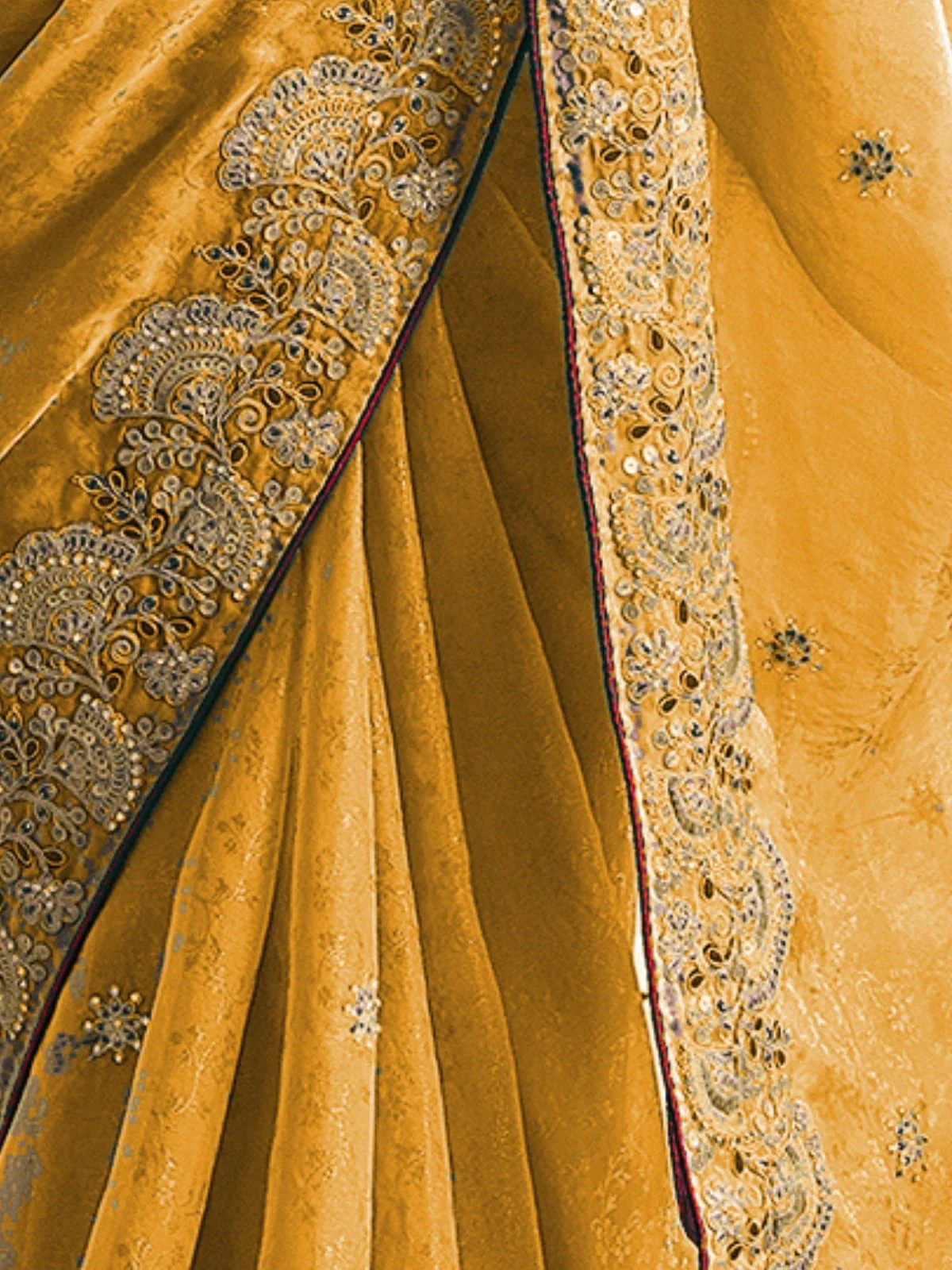 Odette Yellow Jacquard Embroidered Elegant Saree For Women - Image 4