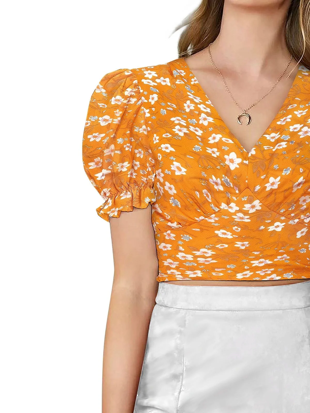 Odette Yellow Knit Printed Top For Women - Image 5