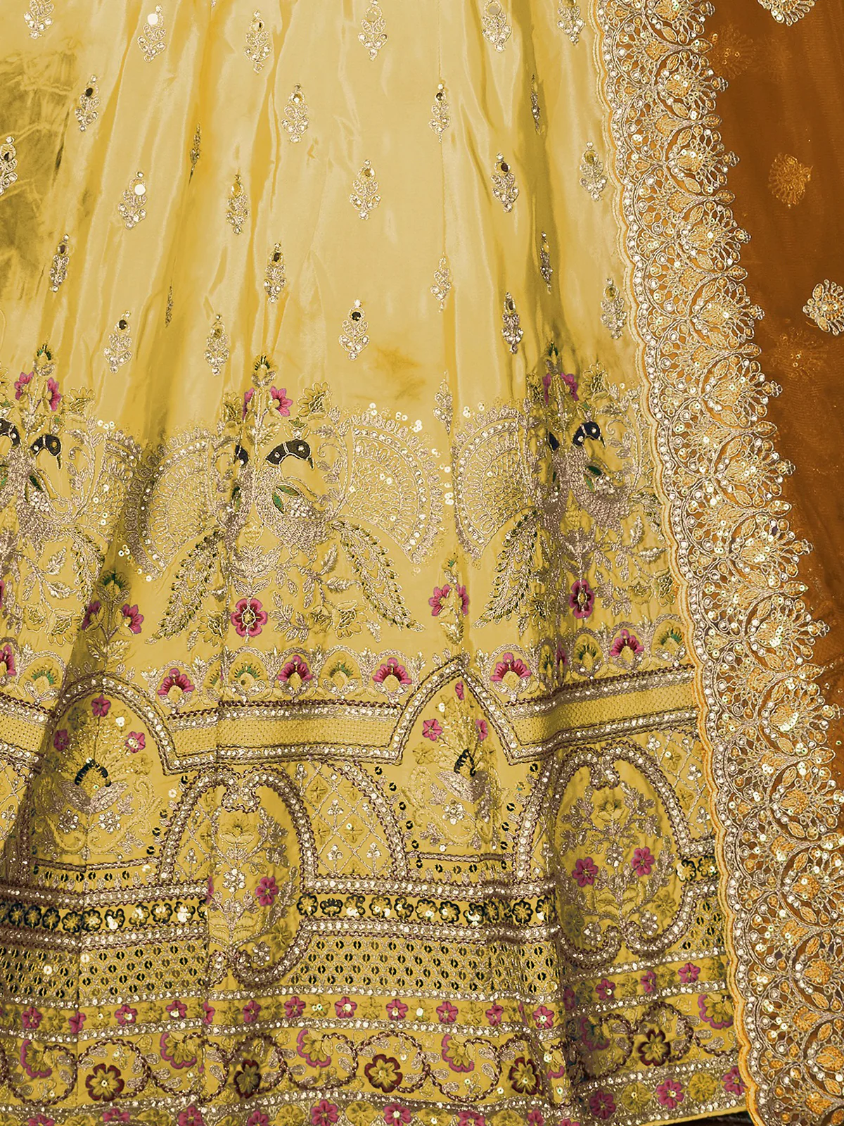Odette Yellow Net Embellished Semi Stitched Lehenga With Unstitched Blouse for Women - Image 5