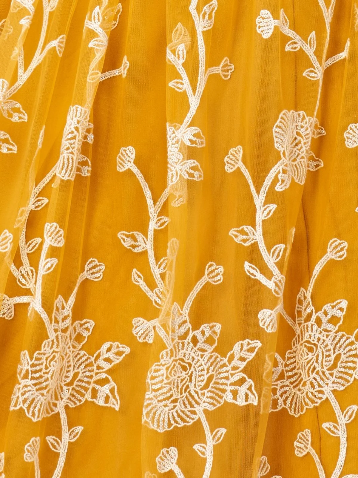 Odette Yellow Net Embroidered Semi Stitched Lehenga For Women - Image 5