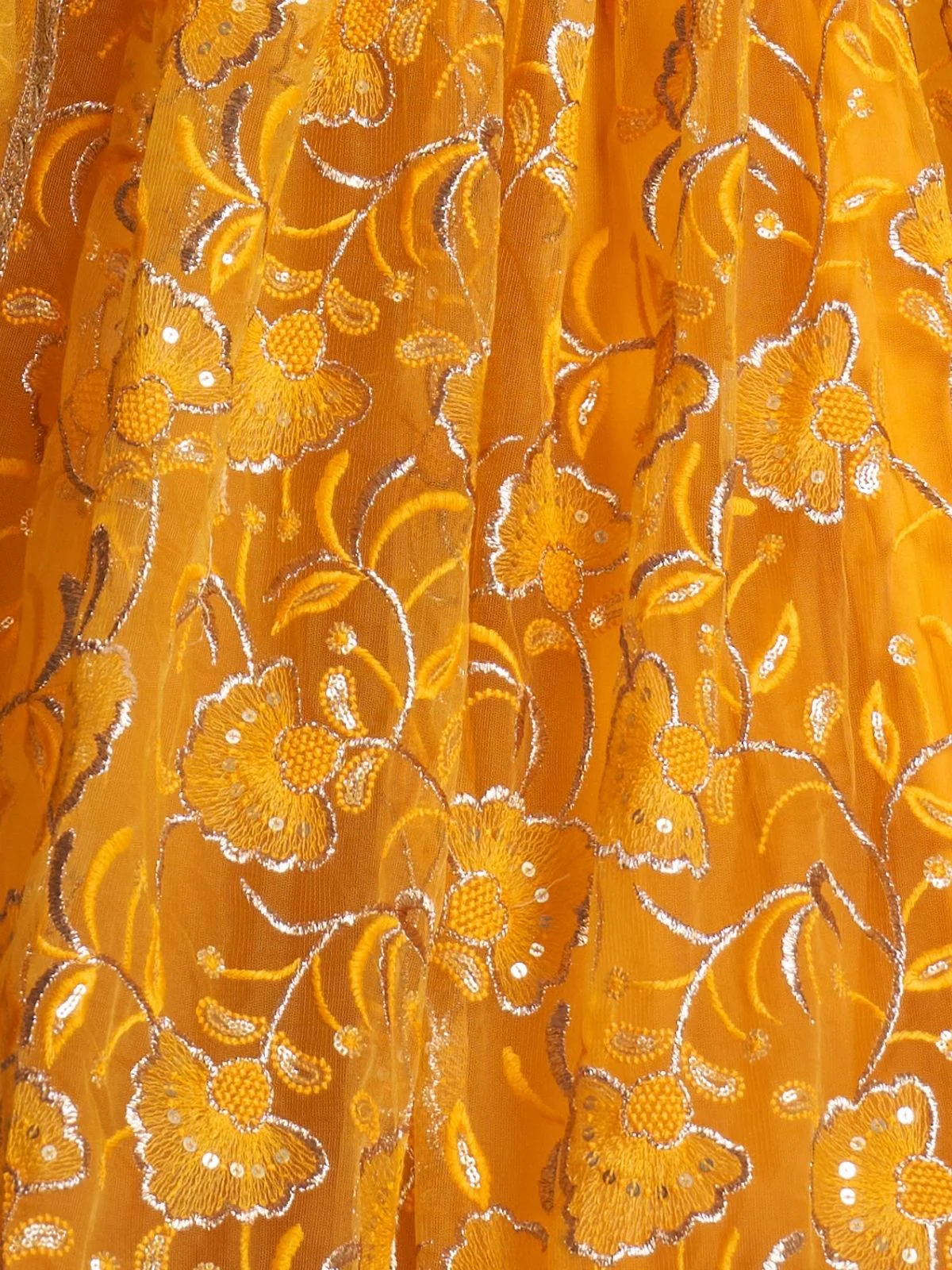 Odette Yellow Net Embroidered Semi Stitched Lehenga For Women - Image 5