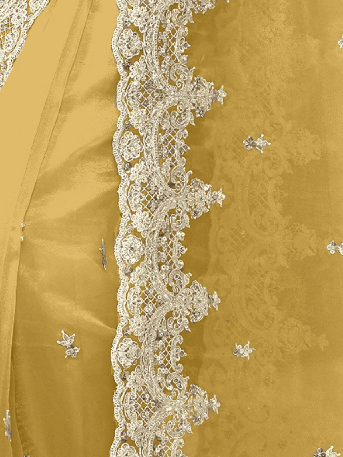Odette Yellow Organza Embellished Elegant Saree For Women - Image 4