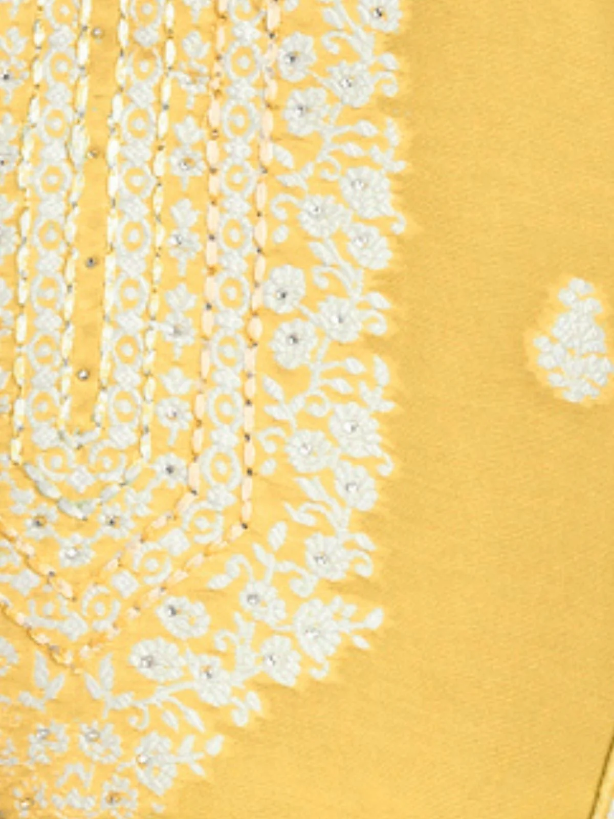 Odette Yellow Organza Embroidered Semi-Stitched Kurta Set For Women - Image 3