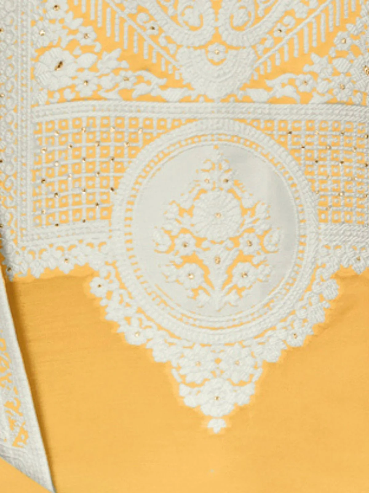 Odette Yellow Organza Embroidered Semi-Stitched Kurta Set For Women - Image 3