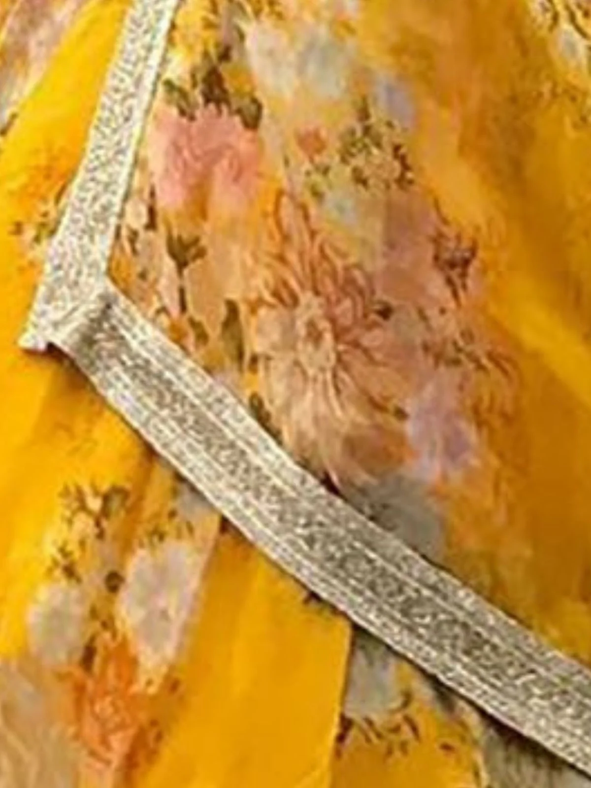 Odette Yellow Organza Printed Semi-Stitched lehenga For Women - Image 5