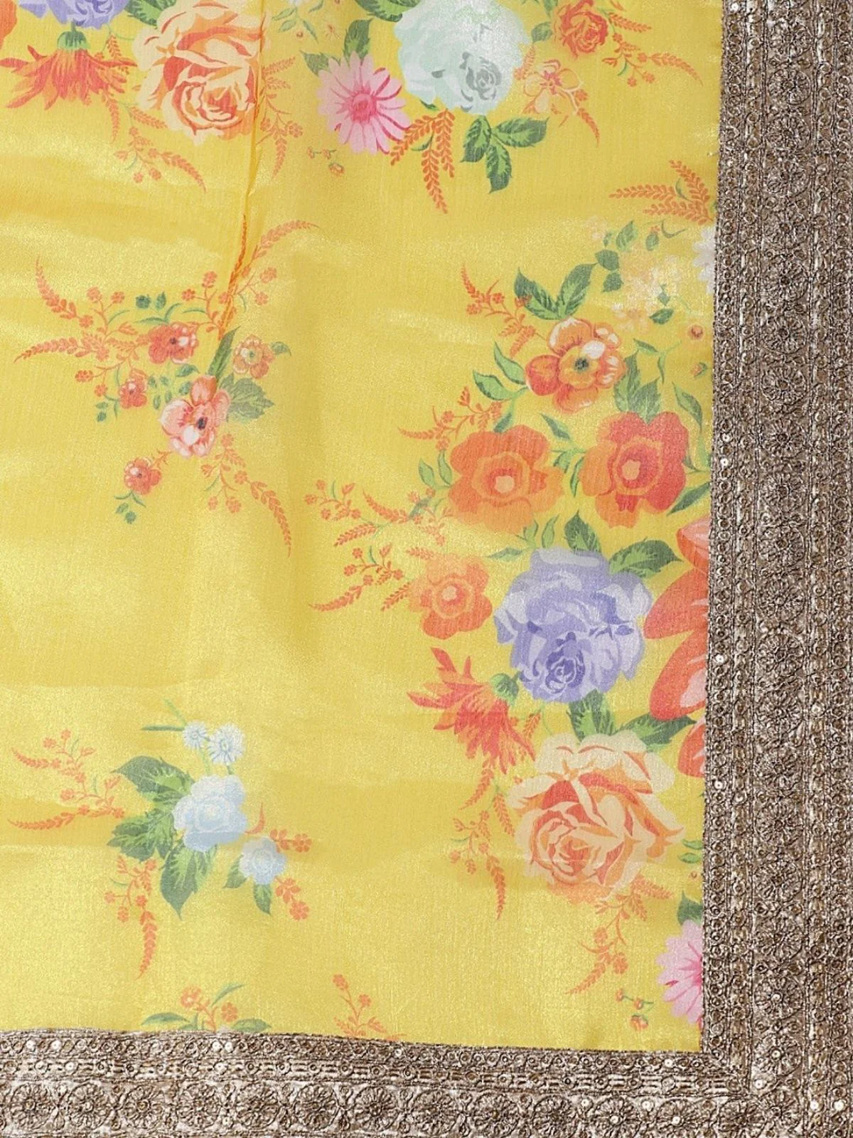 Odette Yellow Organza Printed Semi-Stitched lehenga For Women - Image 6