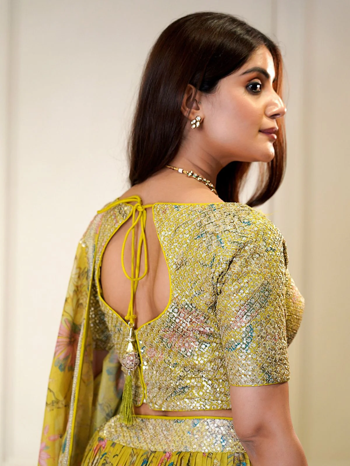 Odette Yellow Organza Printed Stitched Lehenga For Women - Image 5