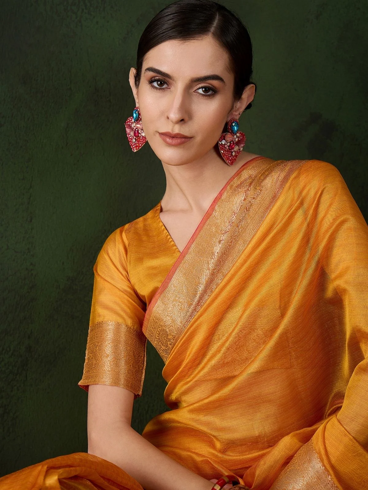 Odette Yellow Organza Woven Saree With Unstitched Blouse For Women - Image 4