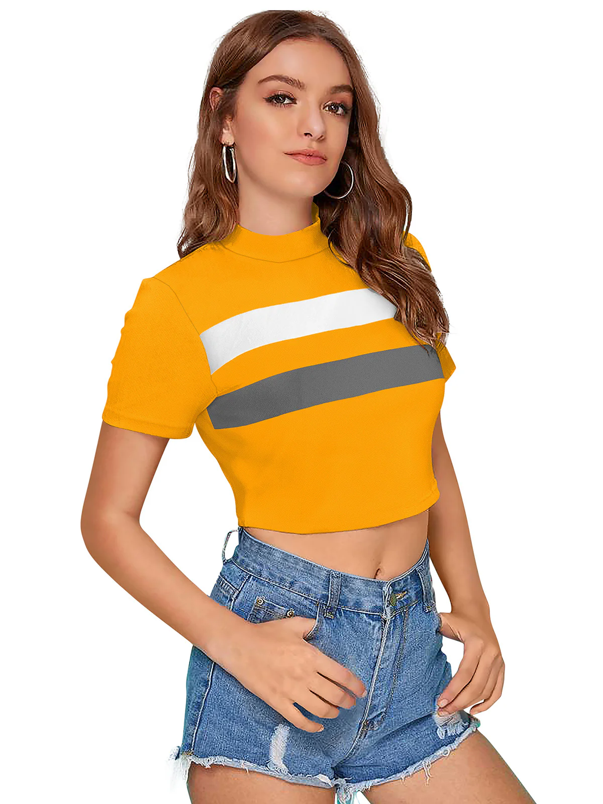 Odette Yellow Polyester Color Block Top For Women - Image 2