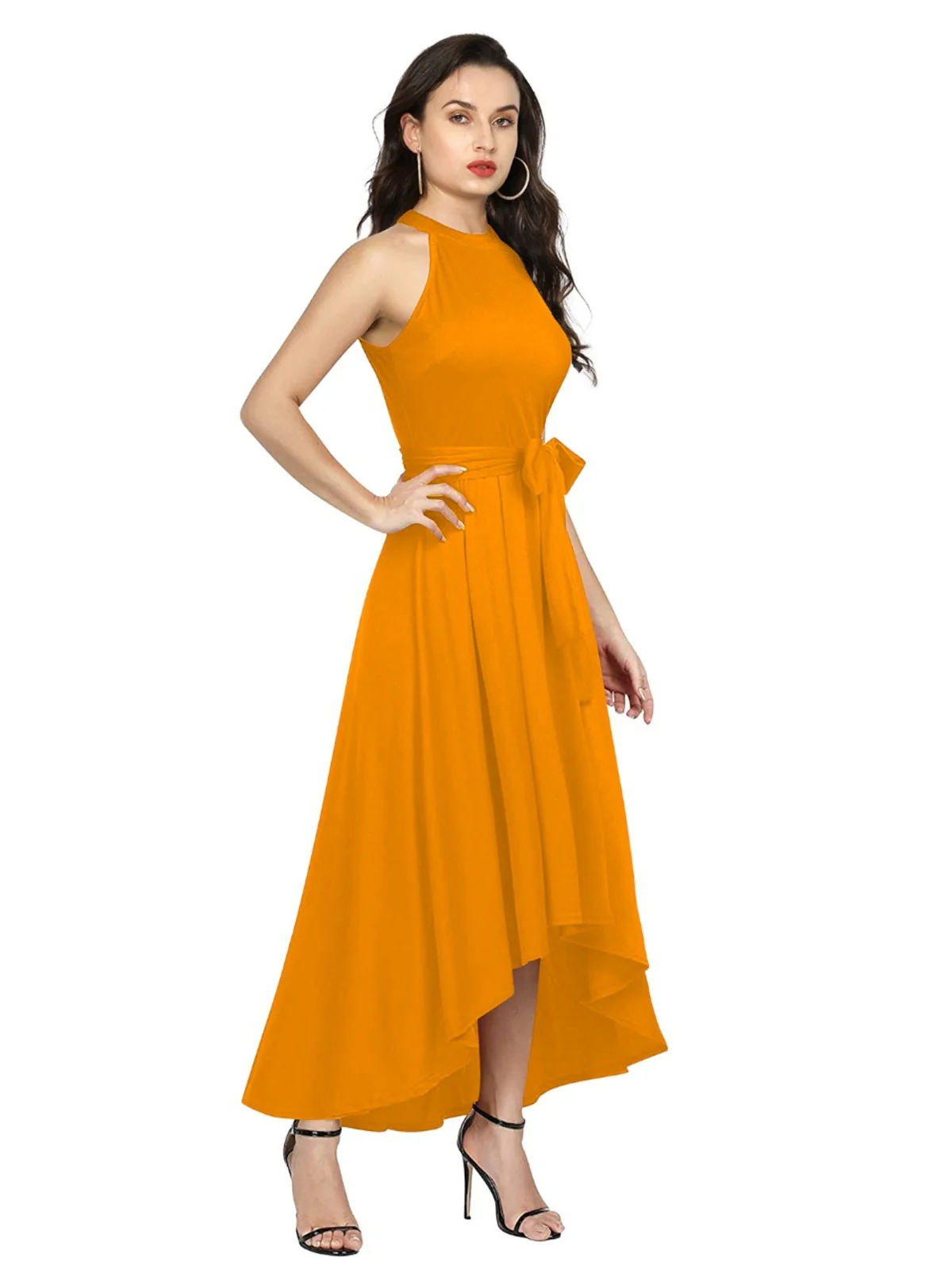 Odette Yellow Polyester High Low Dress For Women - Image 2