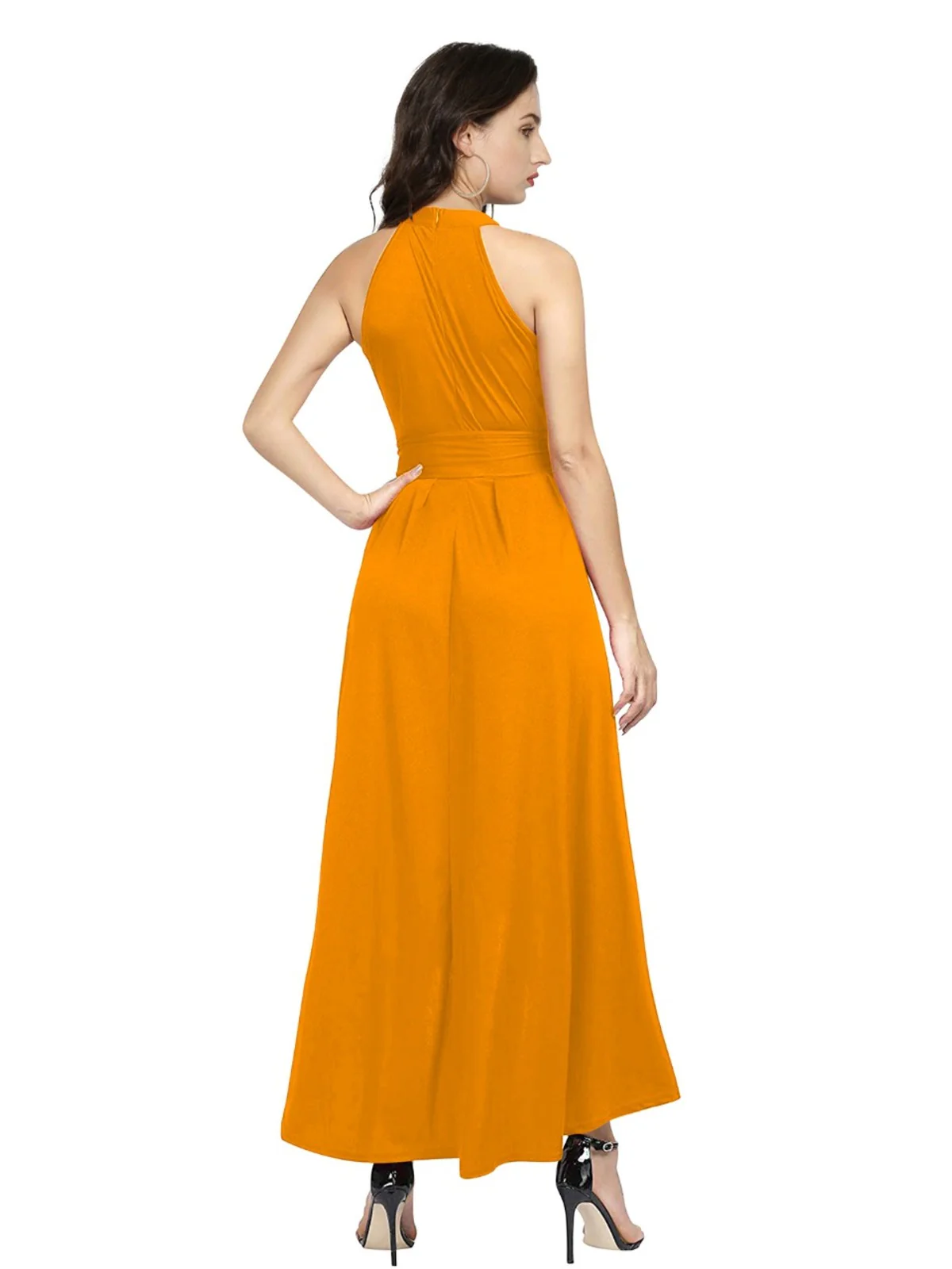 Odette Yellow Polyester High Low Dress For Women - Image 4