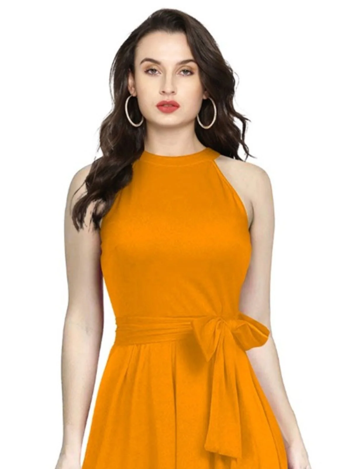 Odette Yellow Polyester High Low Dress For Women - Image 5