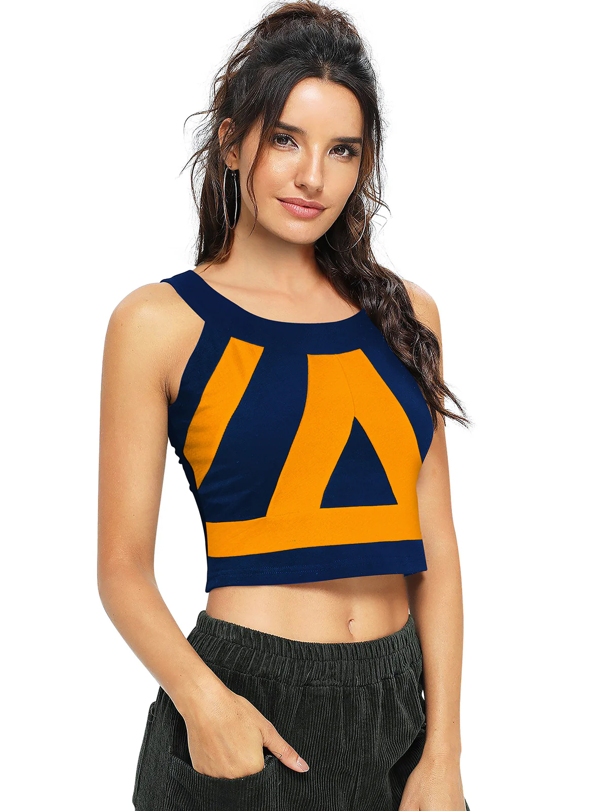Odette Yellow and Blue Polyester Printed Top For Women - Image 2