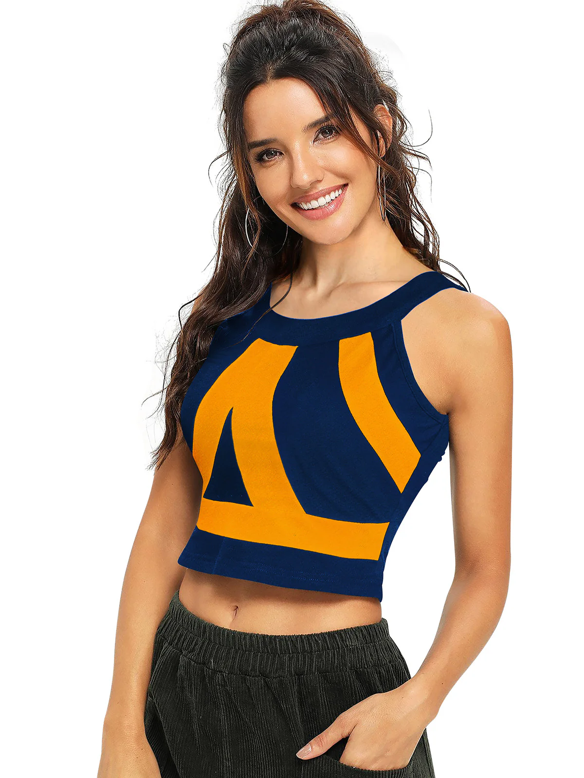 Odette Yellow and Blue Polyester Printed Top For Women - Image 3