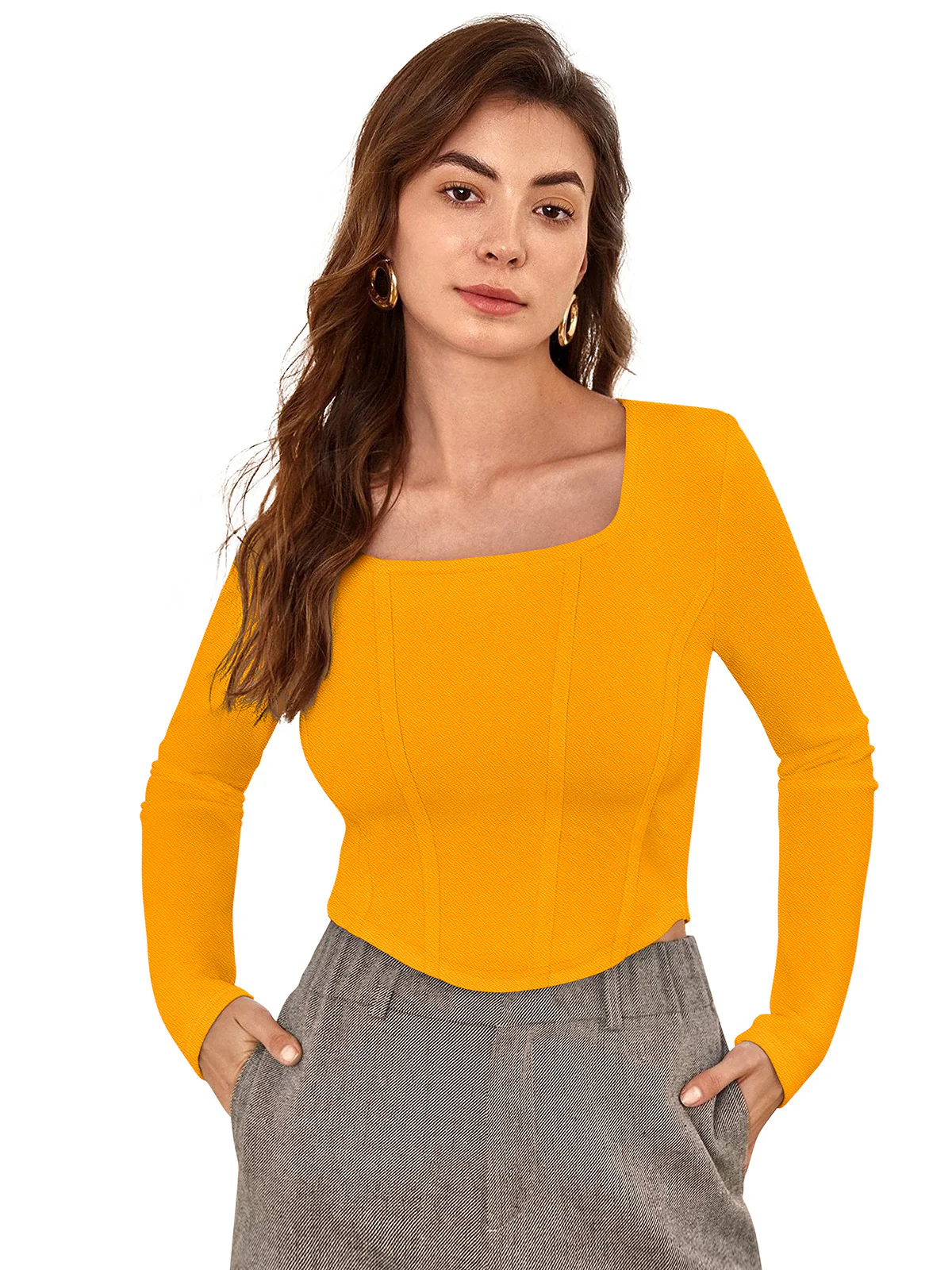 Odette Yellow Polyester Solid Top For Women - Image 2