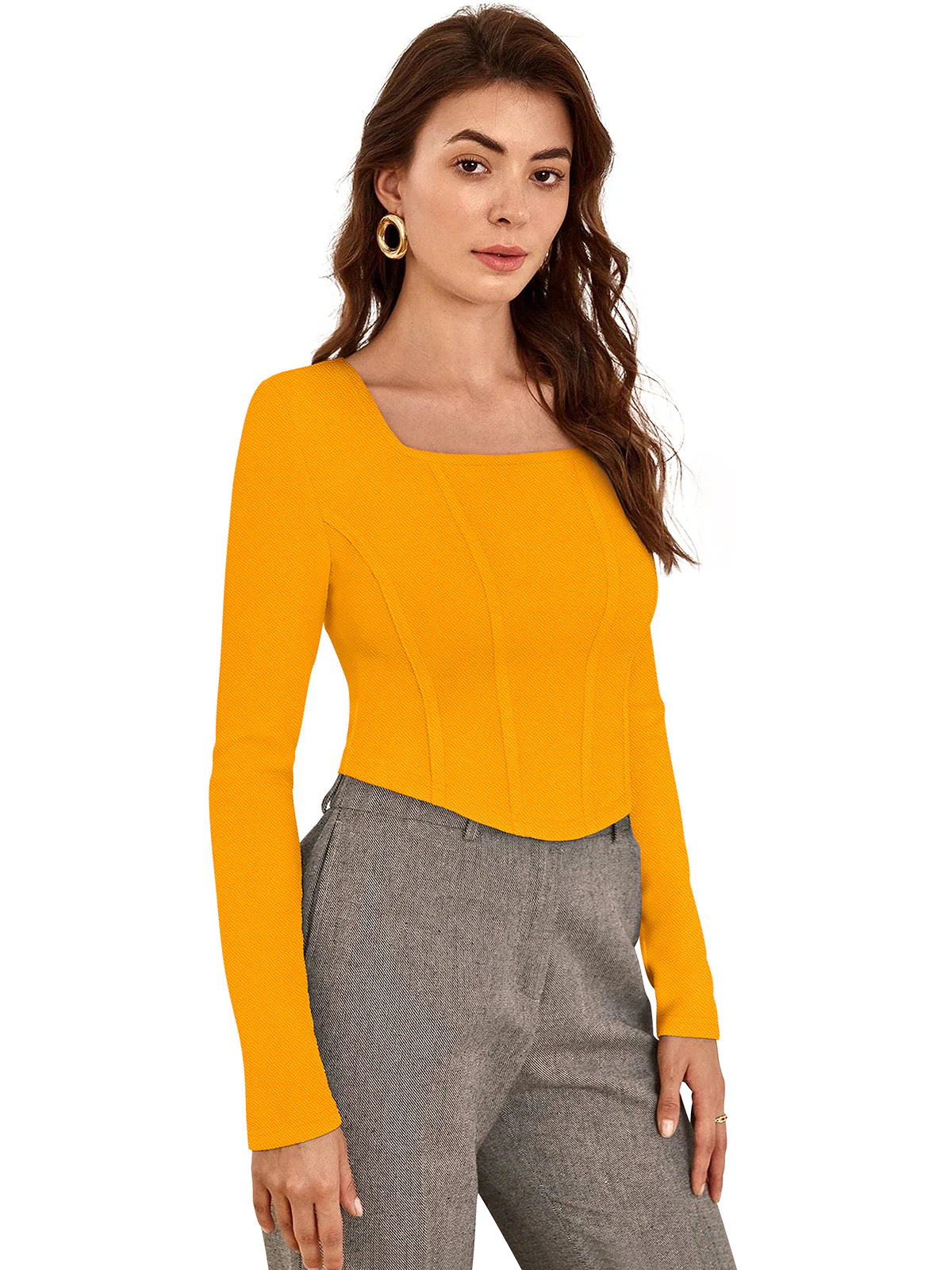 Odette Yellow Polyester Solid Top For Women - Image 3