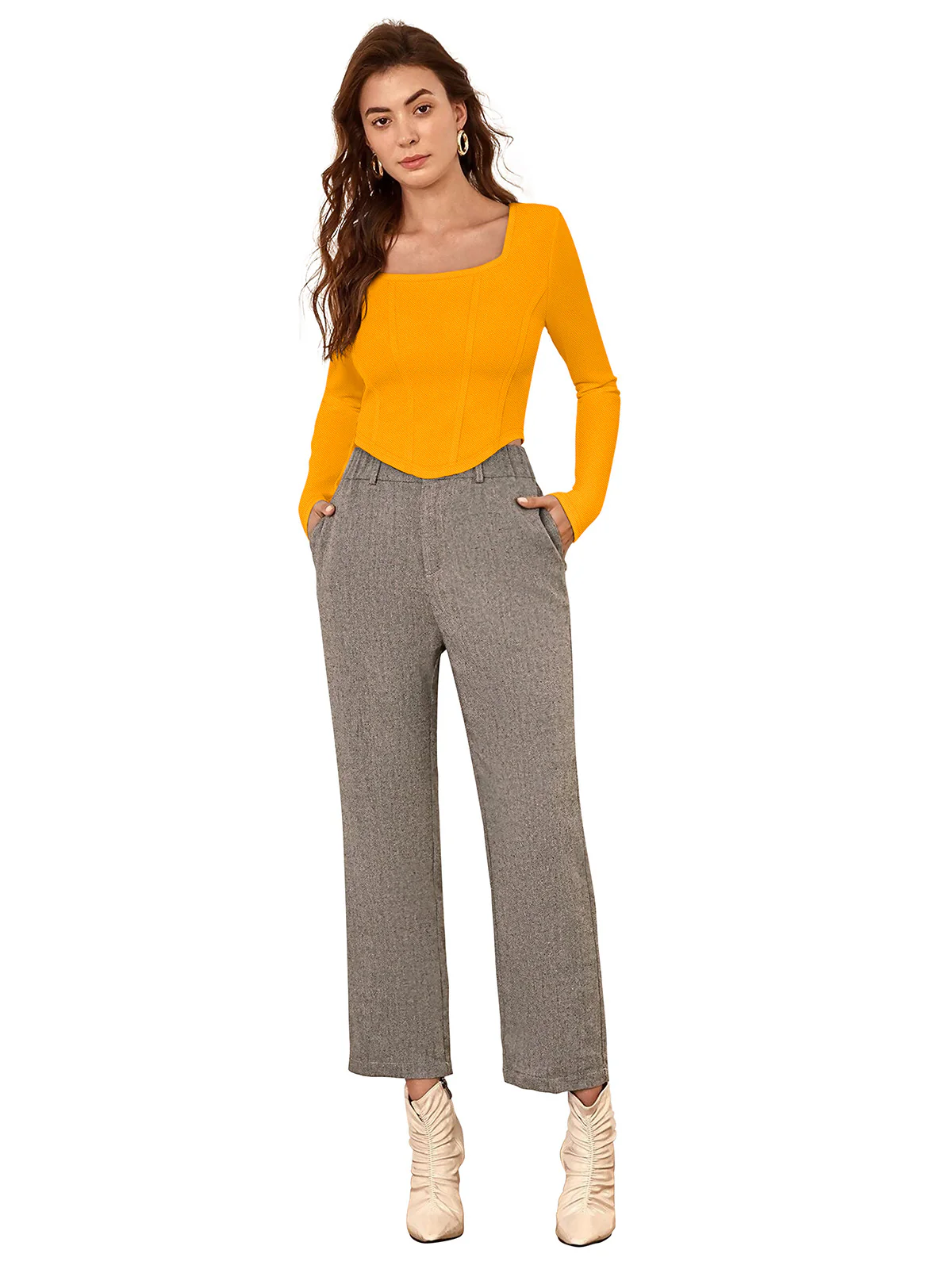 Odette Yellow Polyester Solid Top For Women - Image 5