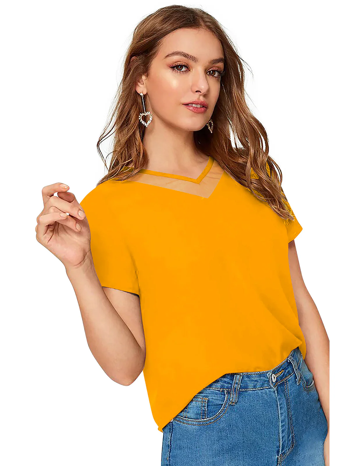 Odette Yellow Polyester Solid Top For Women - Image 3