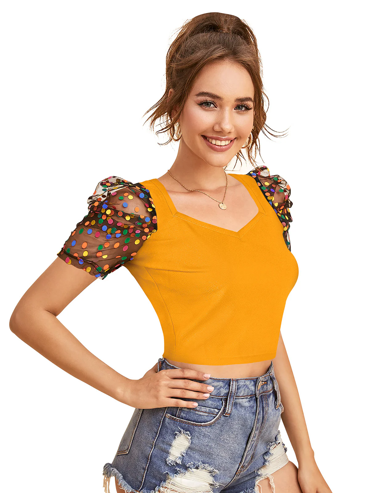 Odette Yellow Polyester Solid Top For Women - Image 2