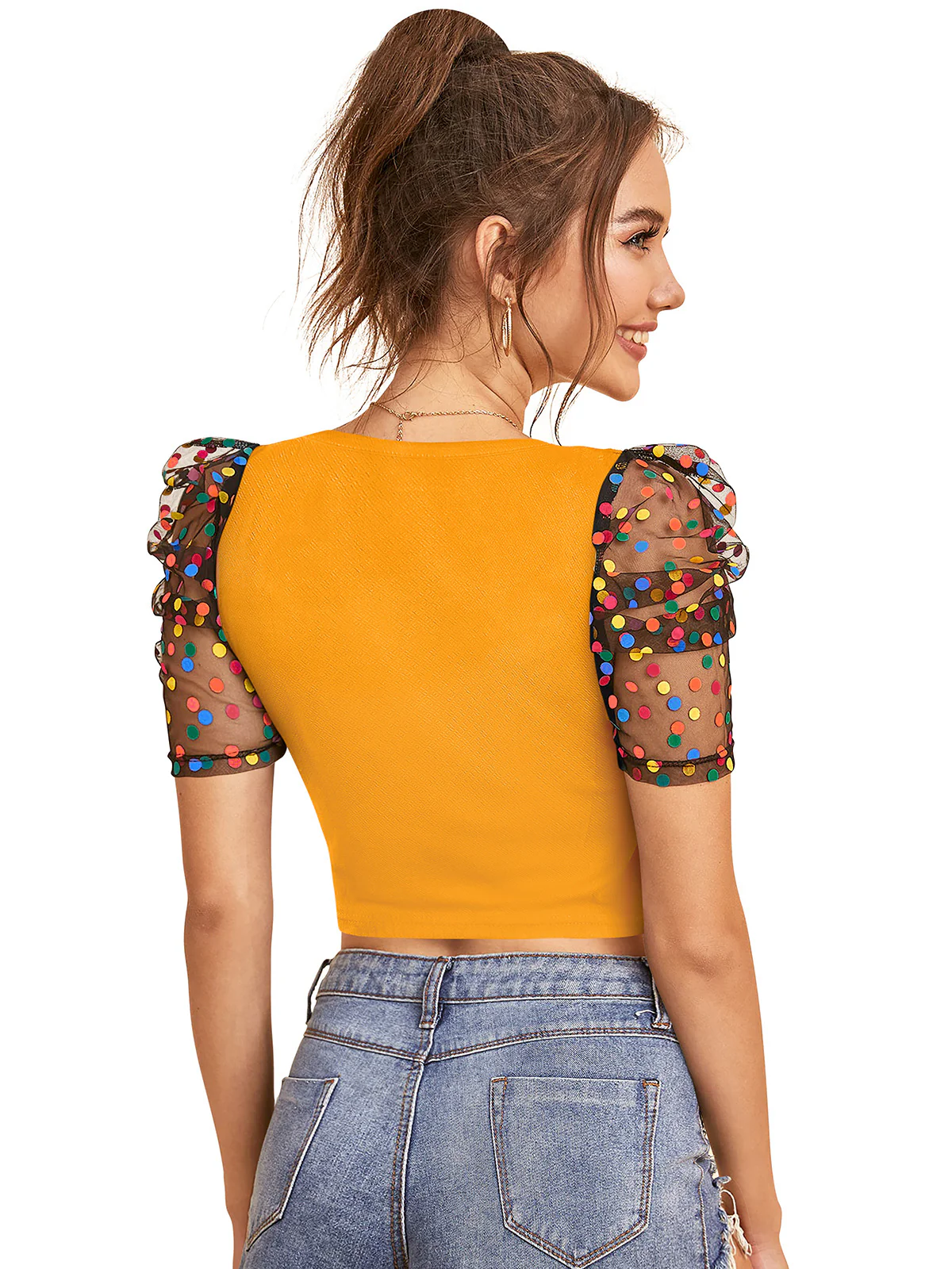 Odette Yellow Polyester Solid Top For Women - Image 4