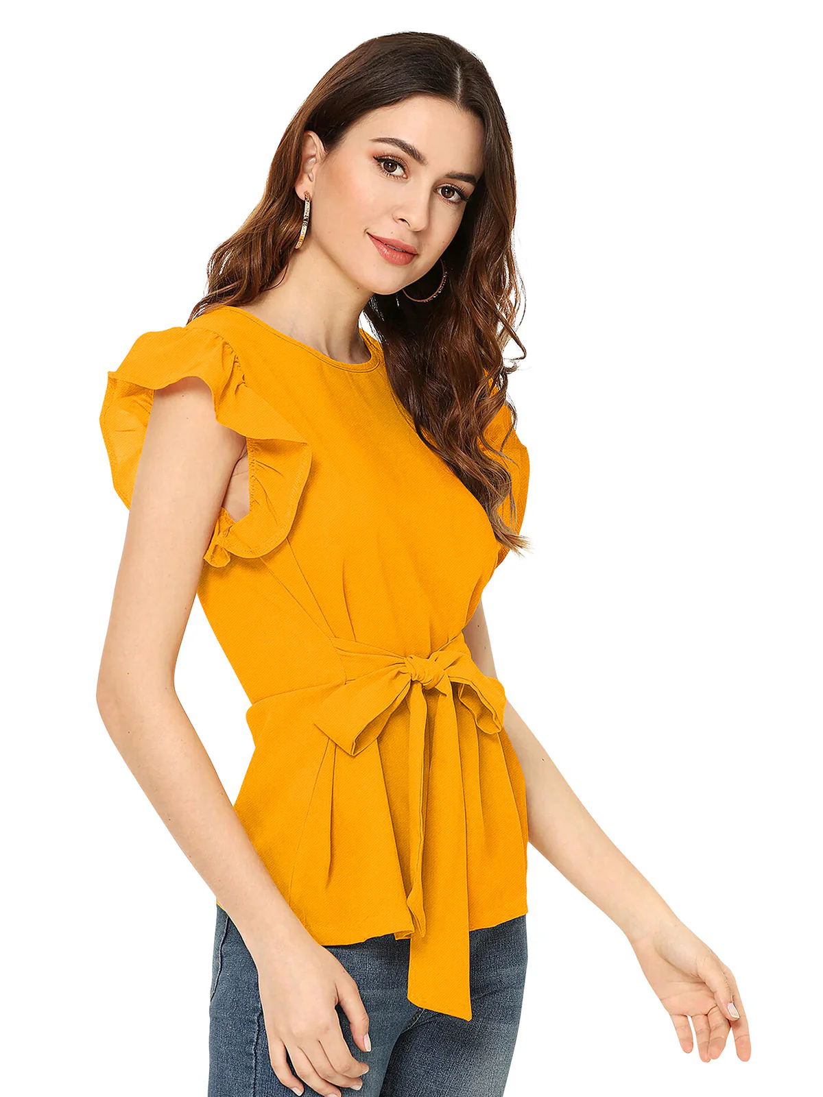 Odette Yellow Polyester Solid Top For Women - Image 2