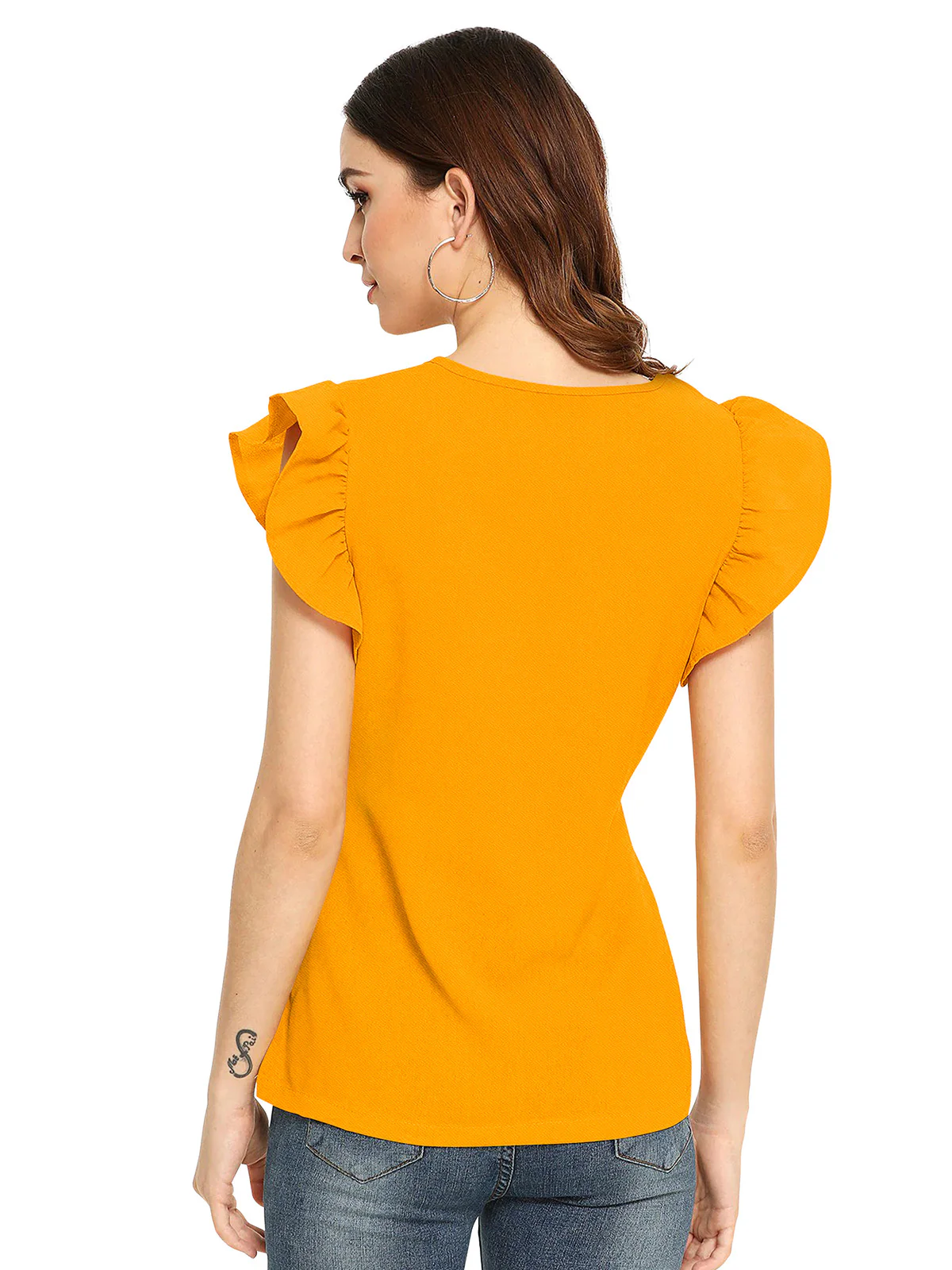 Odette Yellow Polyester Solid Top For Women - Image 4