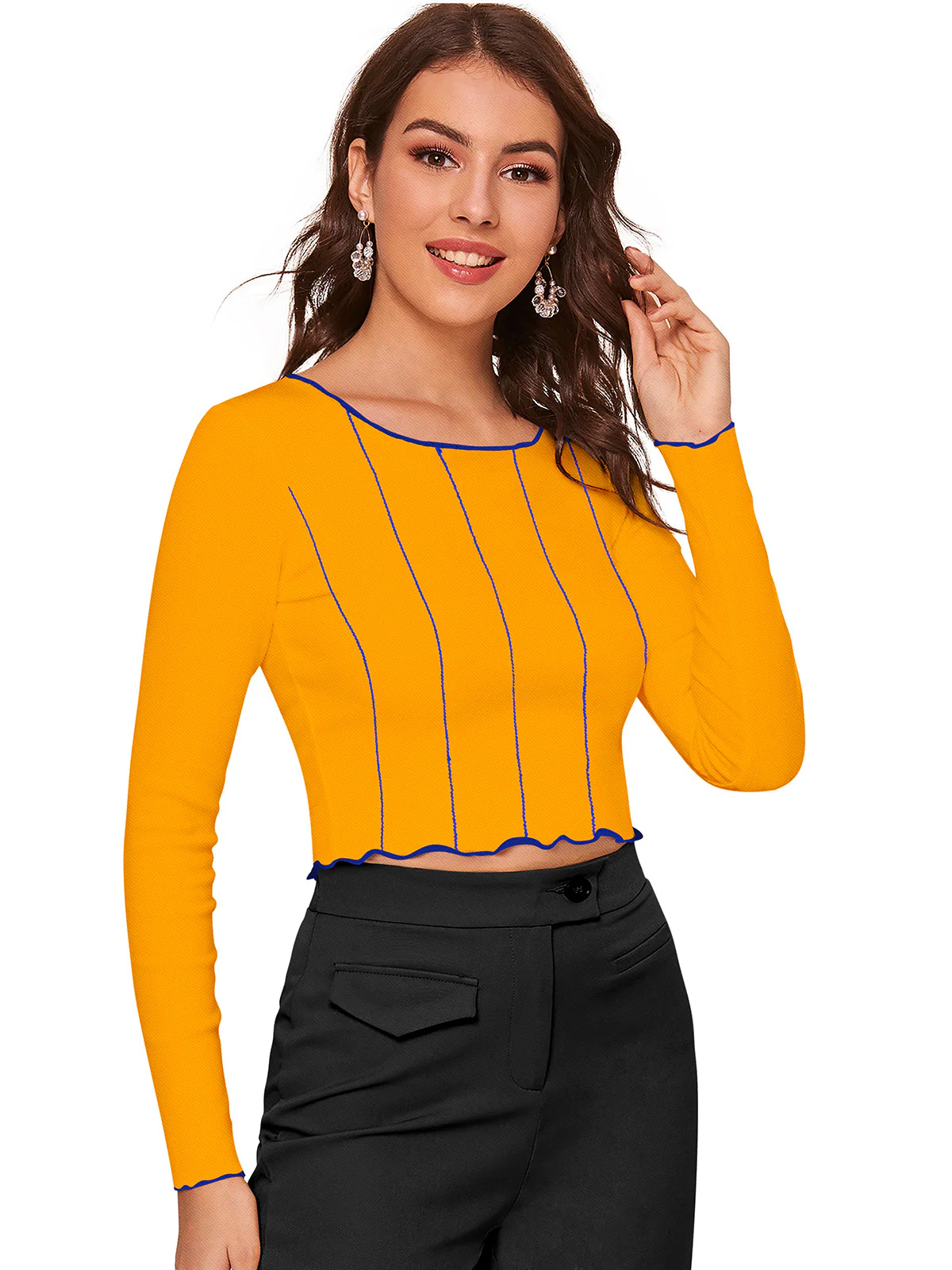 Odette Yellow Polyester Striped Top For Women - Image 3