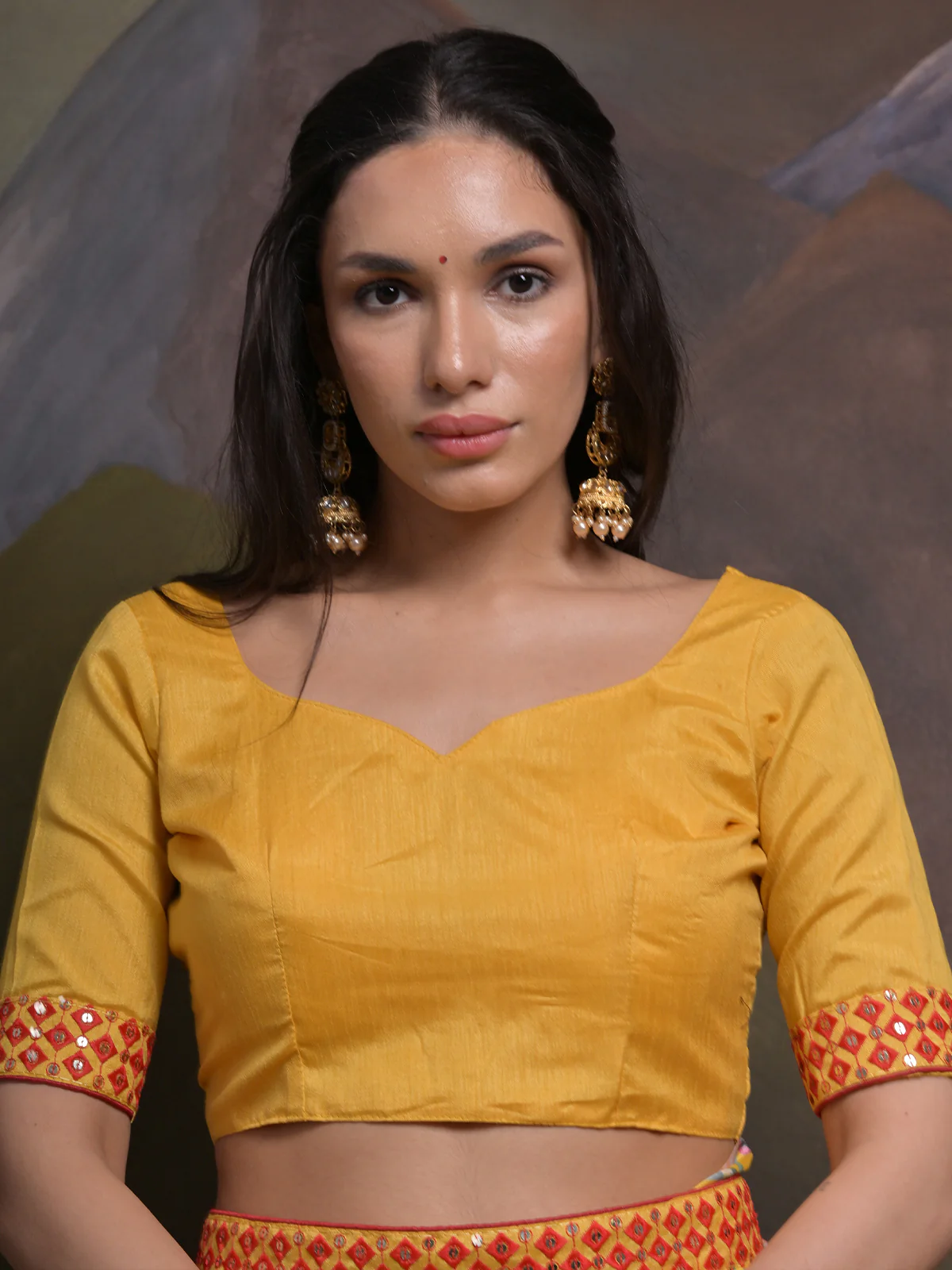 Odette Yellow Printed Chiffon Saree With Unstitched Blouse For Women - Image 6