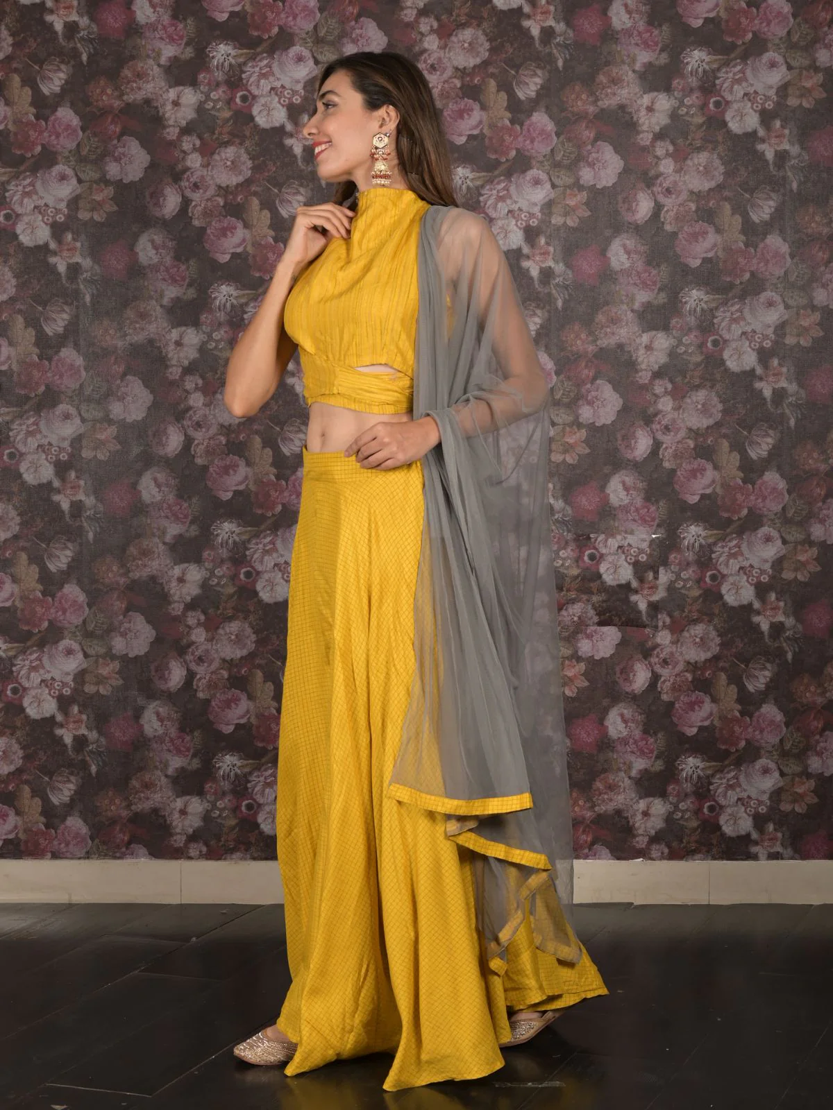 Odette Yellow Printed Stitched Cotton Lehenga with Stitched Blouse for Women - Image 3