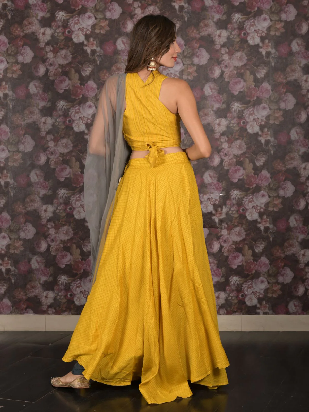 Odette Yellow Printed Stitched Cotton Lehenga with Stitched Blouse for Women - Image 4