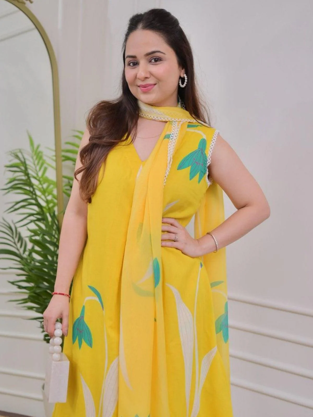Odette Yellow Rayon Printed Stitched Kurta Set For Women - Image 2