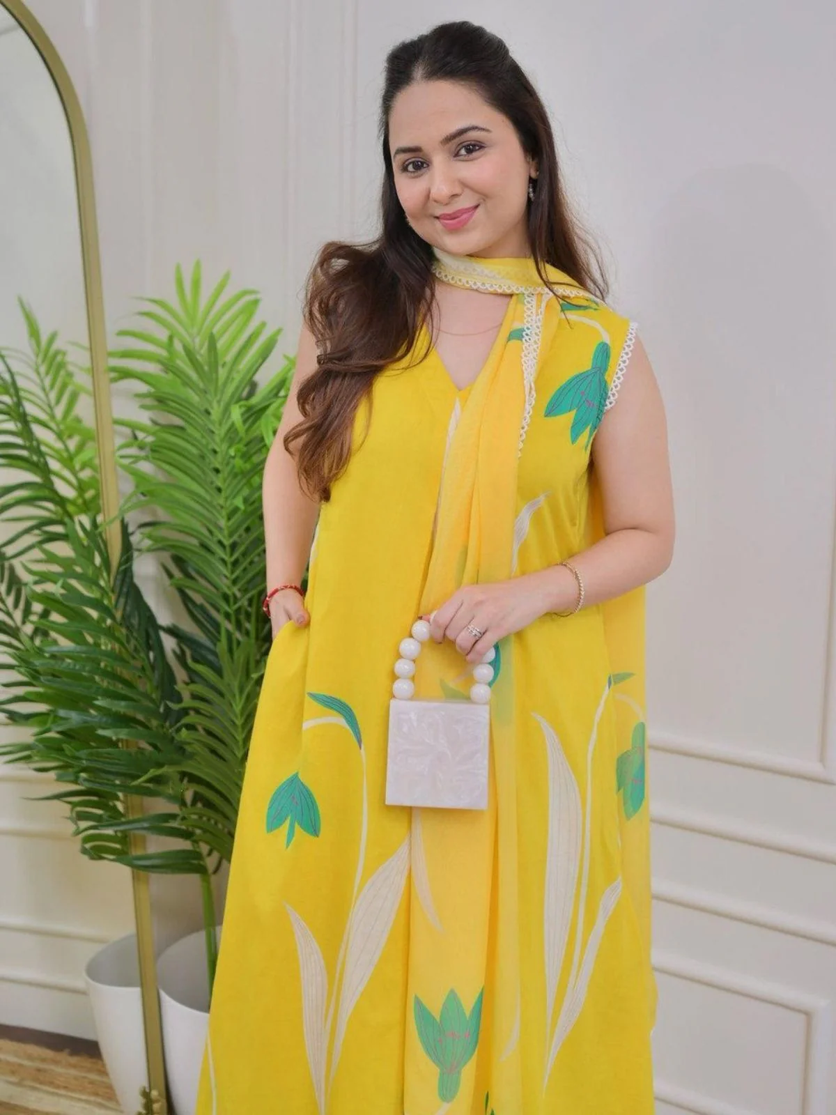 Odette Yellow Rayon Printed Stitched Kurta Set For Women - Image 3