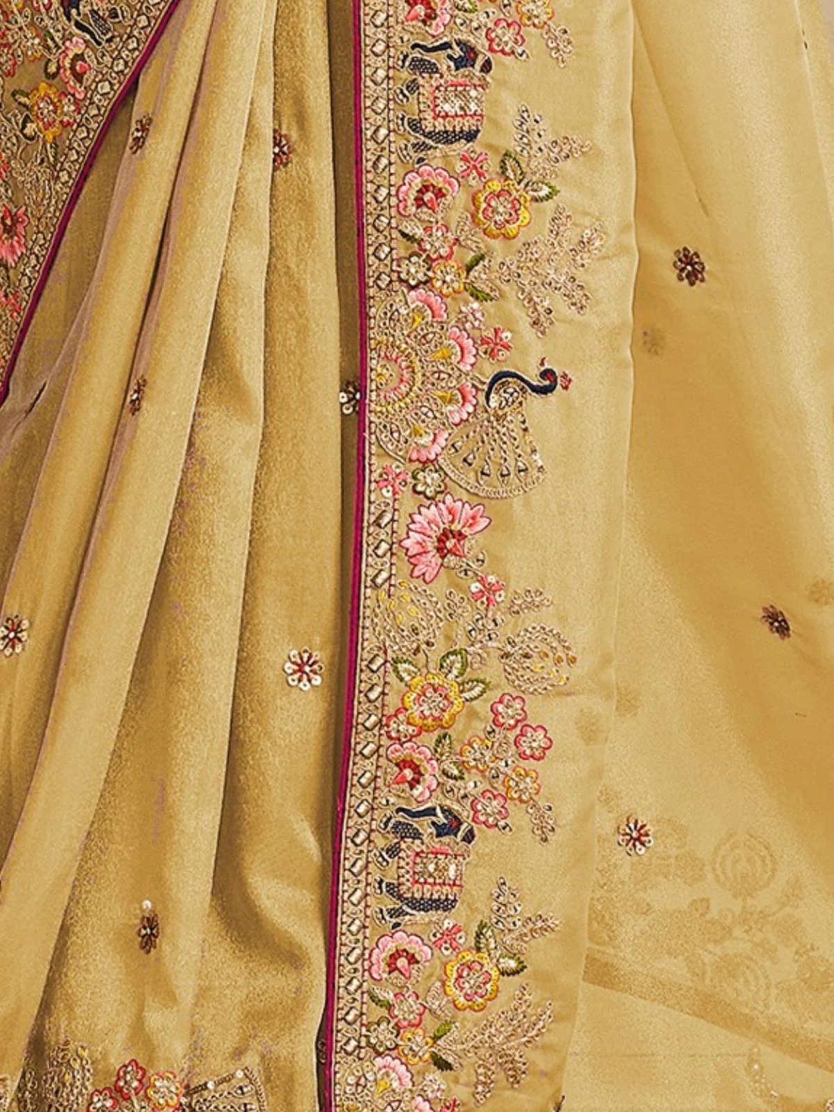 Odette Yellow Satin Embroidered Saree For Women - Image 4