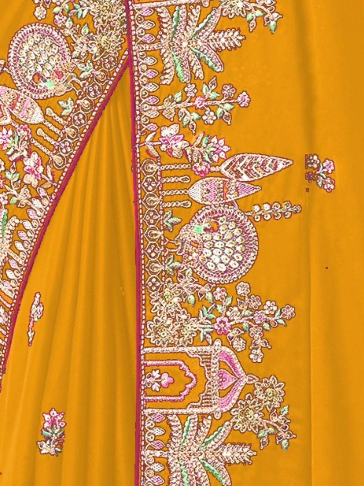 Odette Yellow Satin Embroidered Saree For Women - Image 3